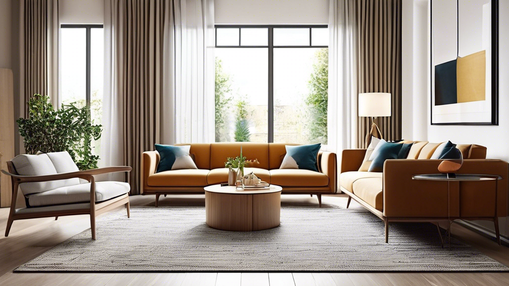 Elegant modern living room with L-shaped sofa, armchairs, and neutral decor.